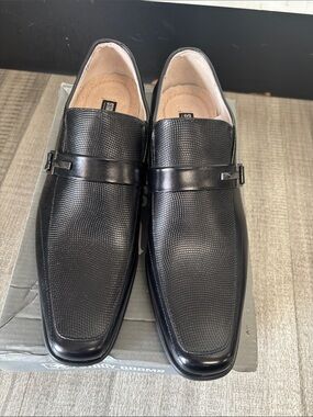 Stacy Adams Black Textured Slip-On Moc Toe Loafers